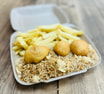 218 #218 Chicken Balls, Fried Rice & Chips in Tray